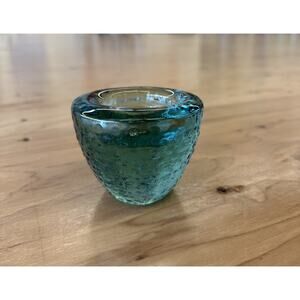 Turquoise Blue Green Studded Glass Tea Light Candle Holder Weighted